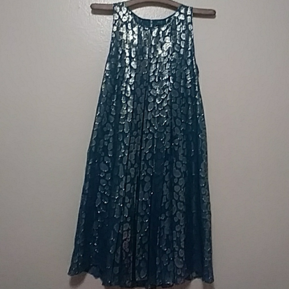 Vintage aqua/metallic pleated dress.